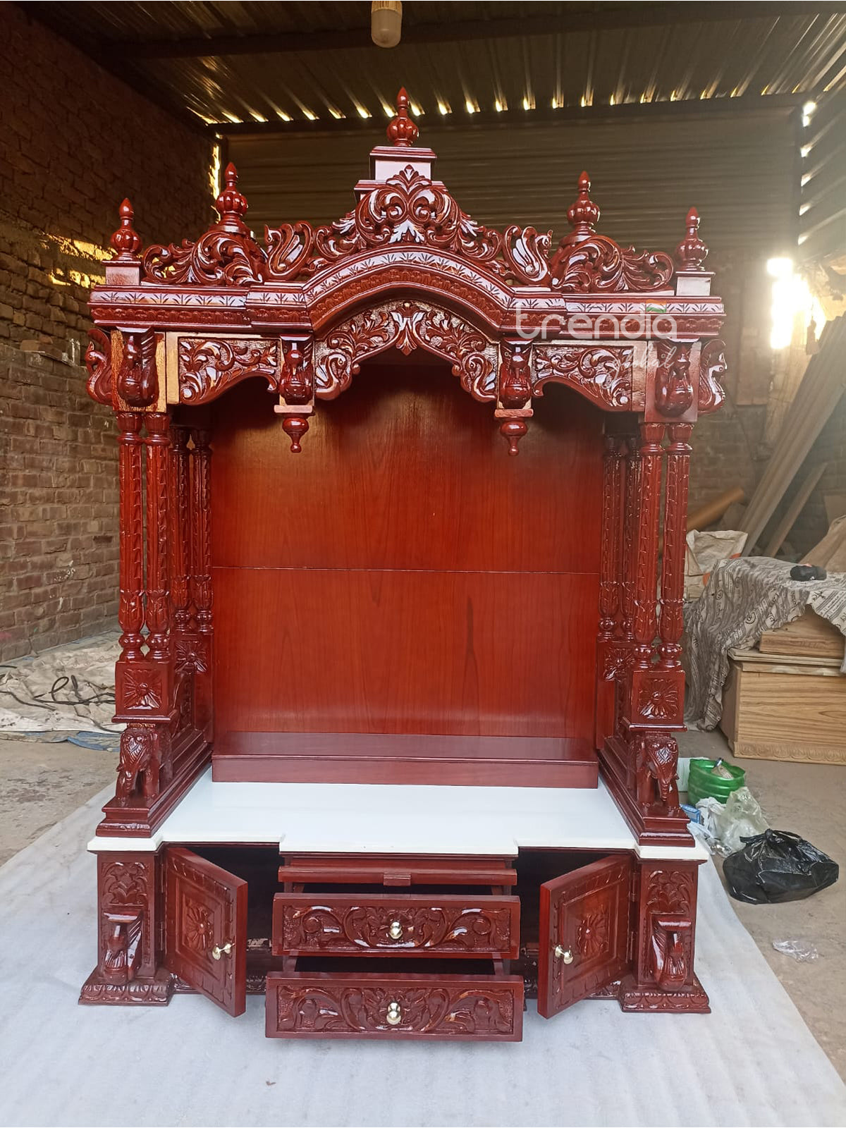 Hand-Carved Pure Teak Wood Pooja Mandir for Home