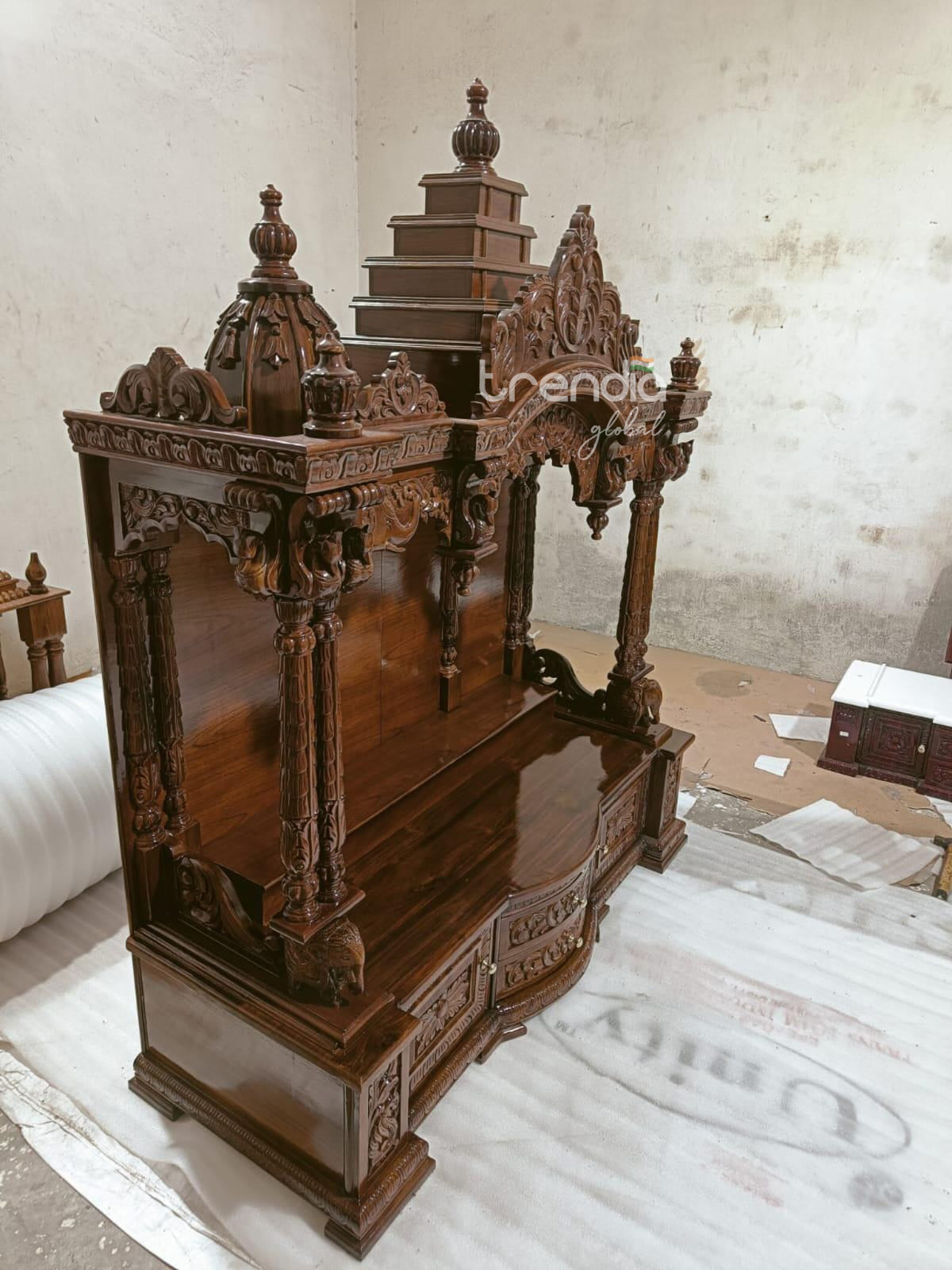 Hand-carved Teak Wood Pooja Mandir for Home