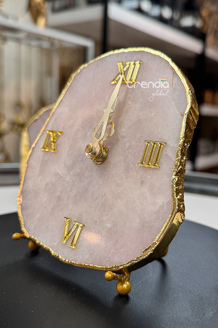Rose Quartz Stone Table Clock