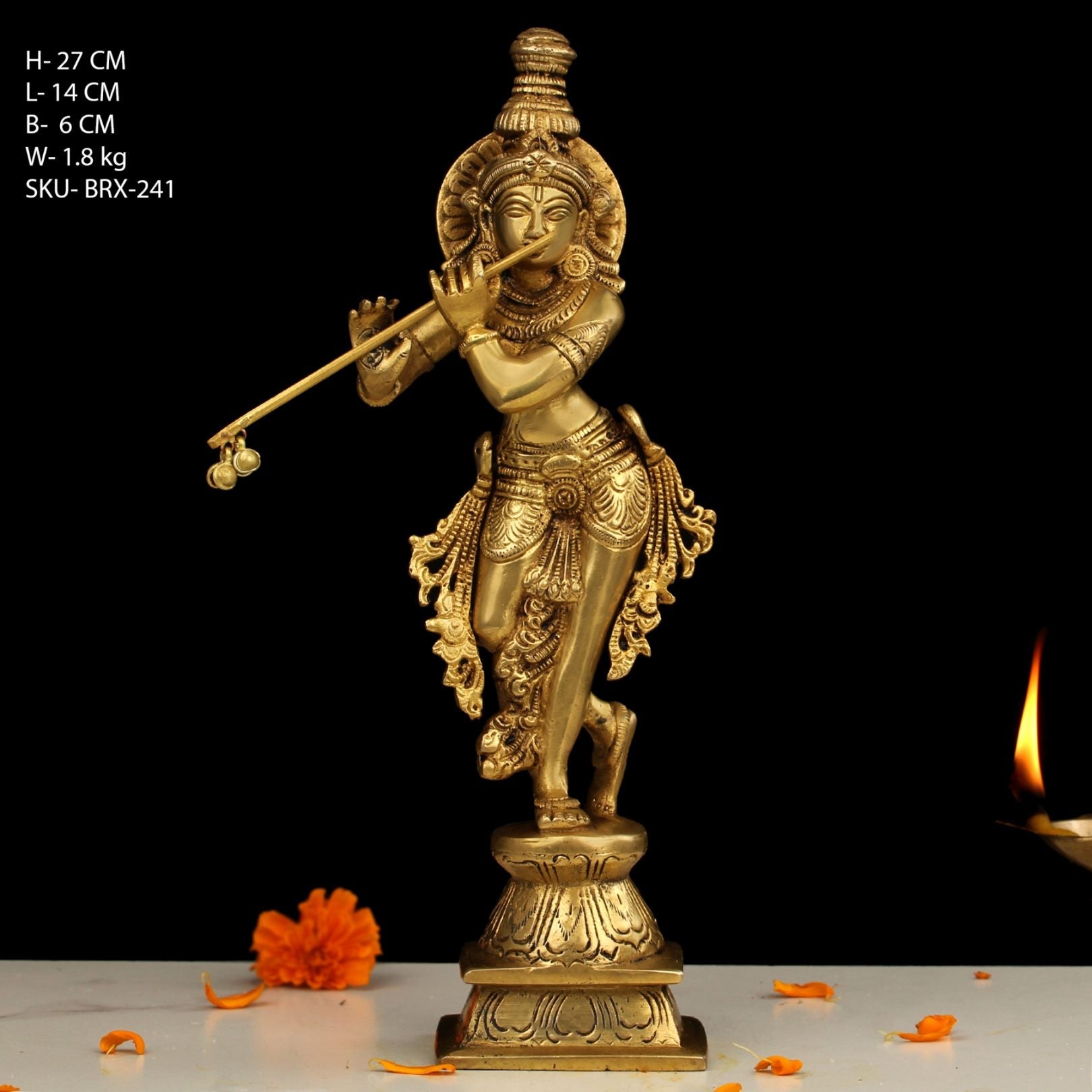 11" BRASS KRISHNA STANDING
