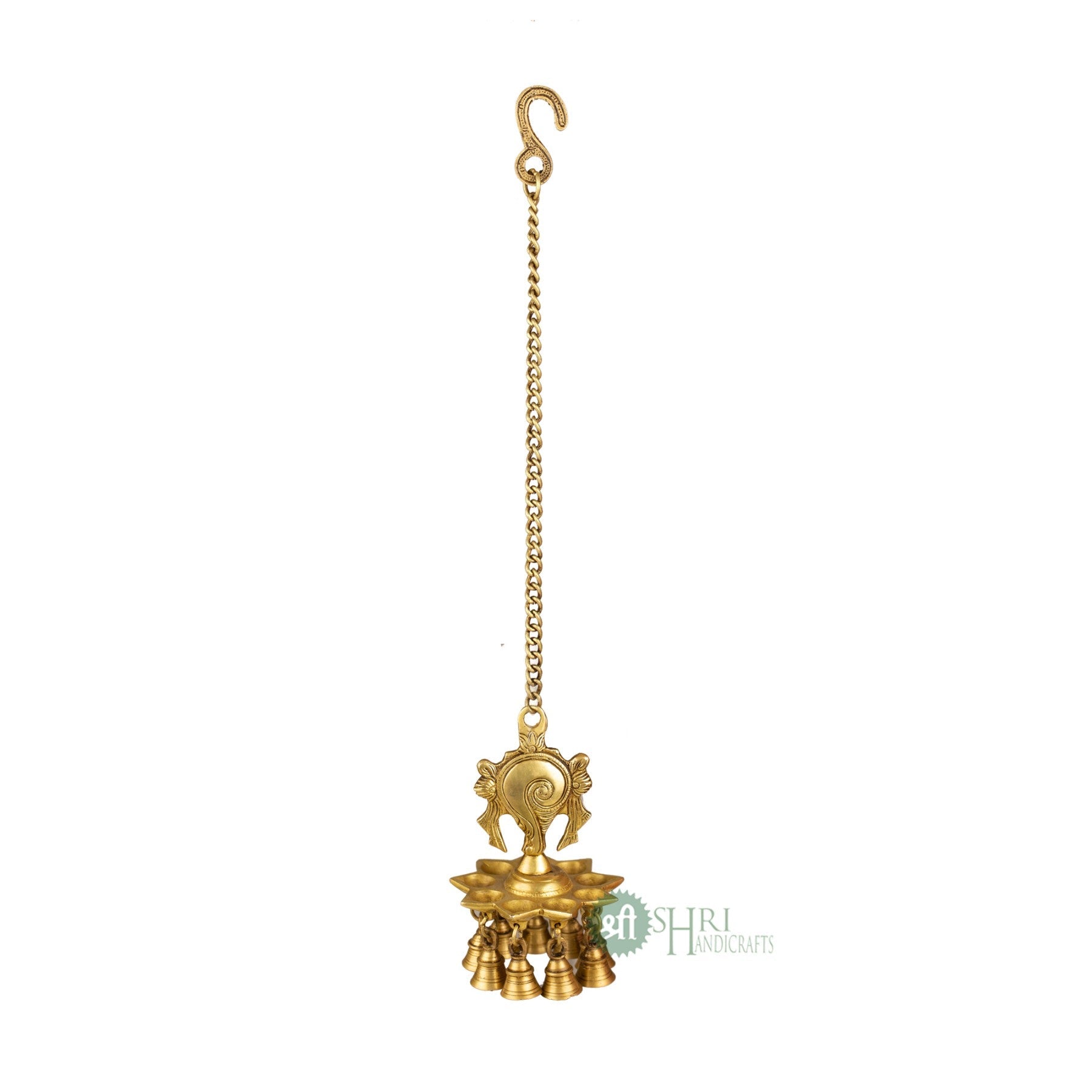 Brass Hanging Deepak Diya with Chain & Bells – 20.5 Inch