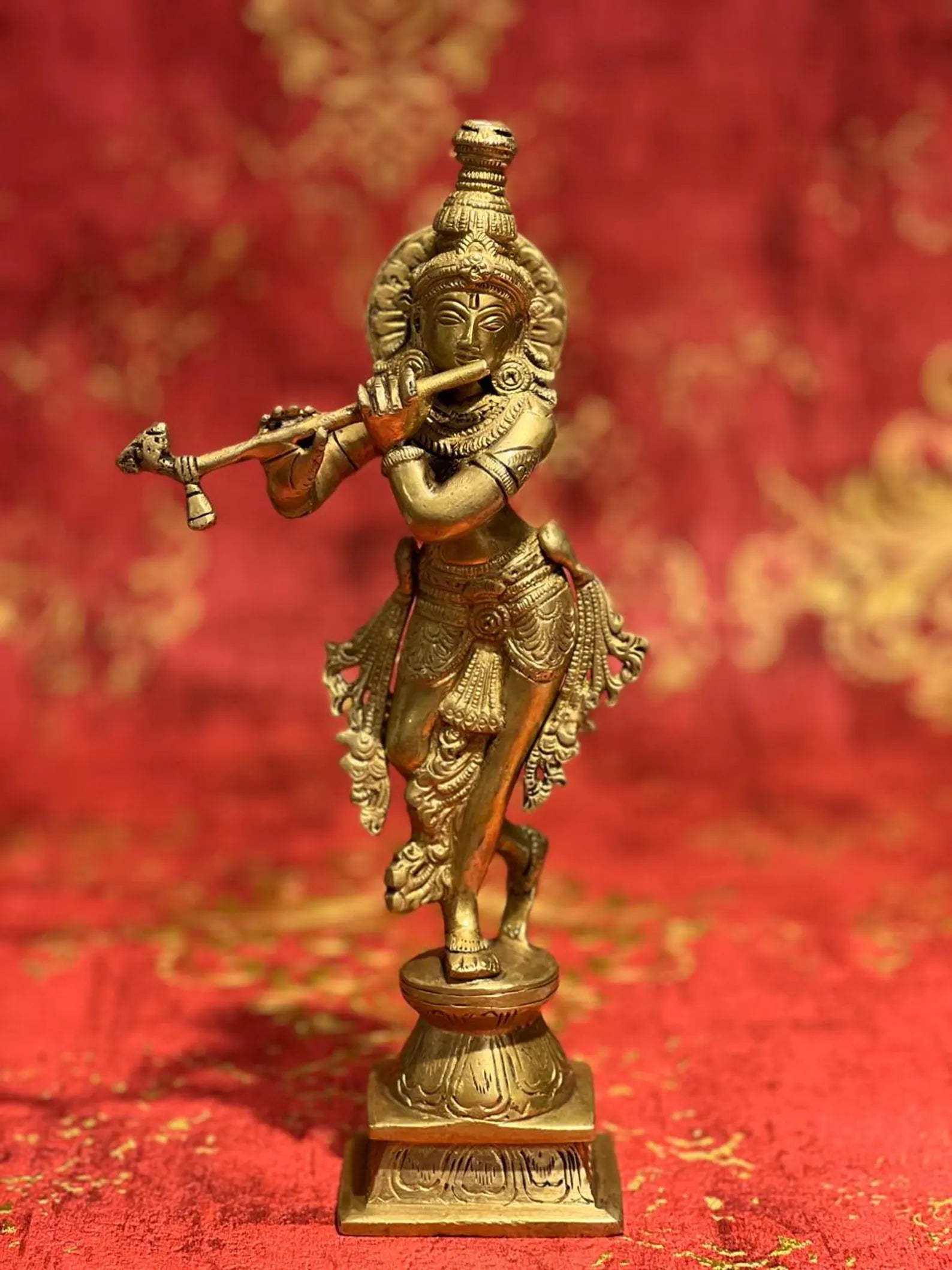 11" Brass Krishna Standing Statue - Elegant Lord Krishna Idol for Home Decor & Spiritual Blessings