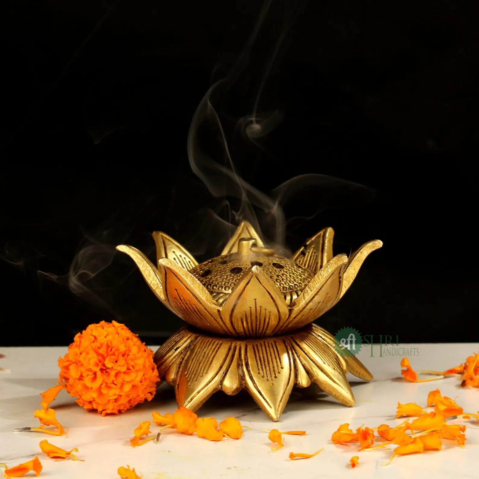 Brass Lotus Kamal Dhuni - Traditional Dhoop Burner & Incense Holder