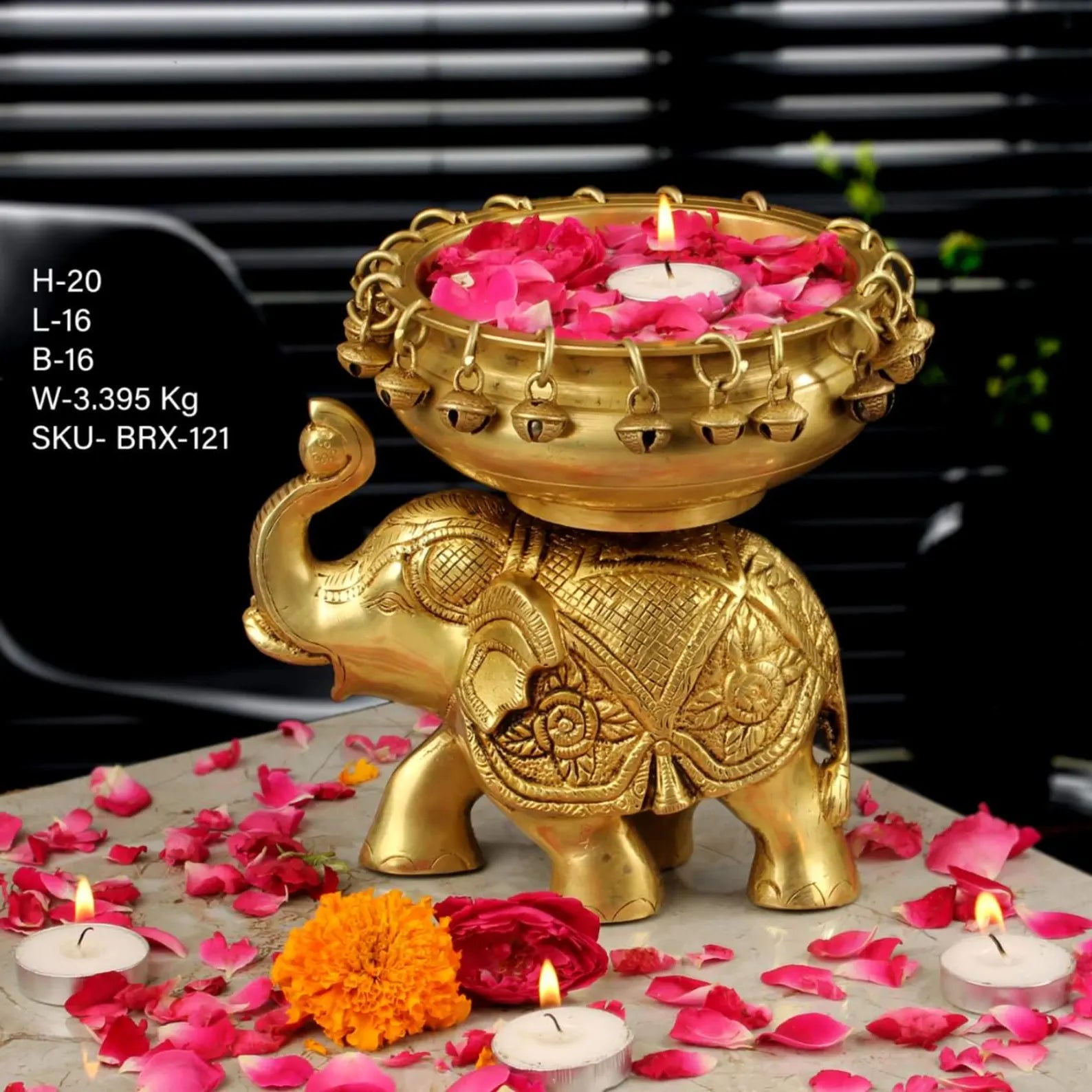 Brass Elephant Urli Bowl with Bells