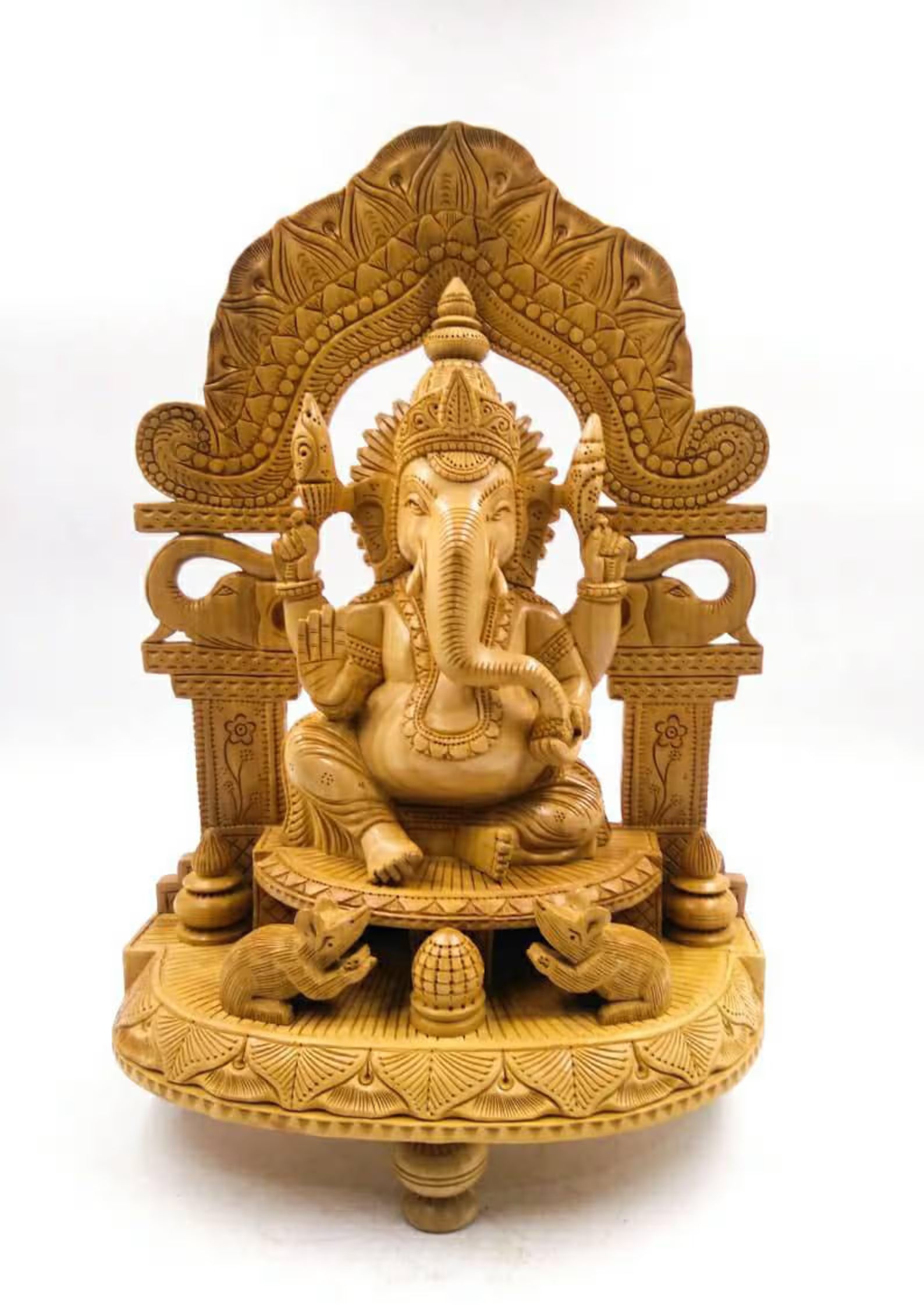 12 Inch Wooden Ganesha Sitting on Base