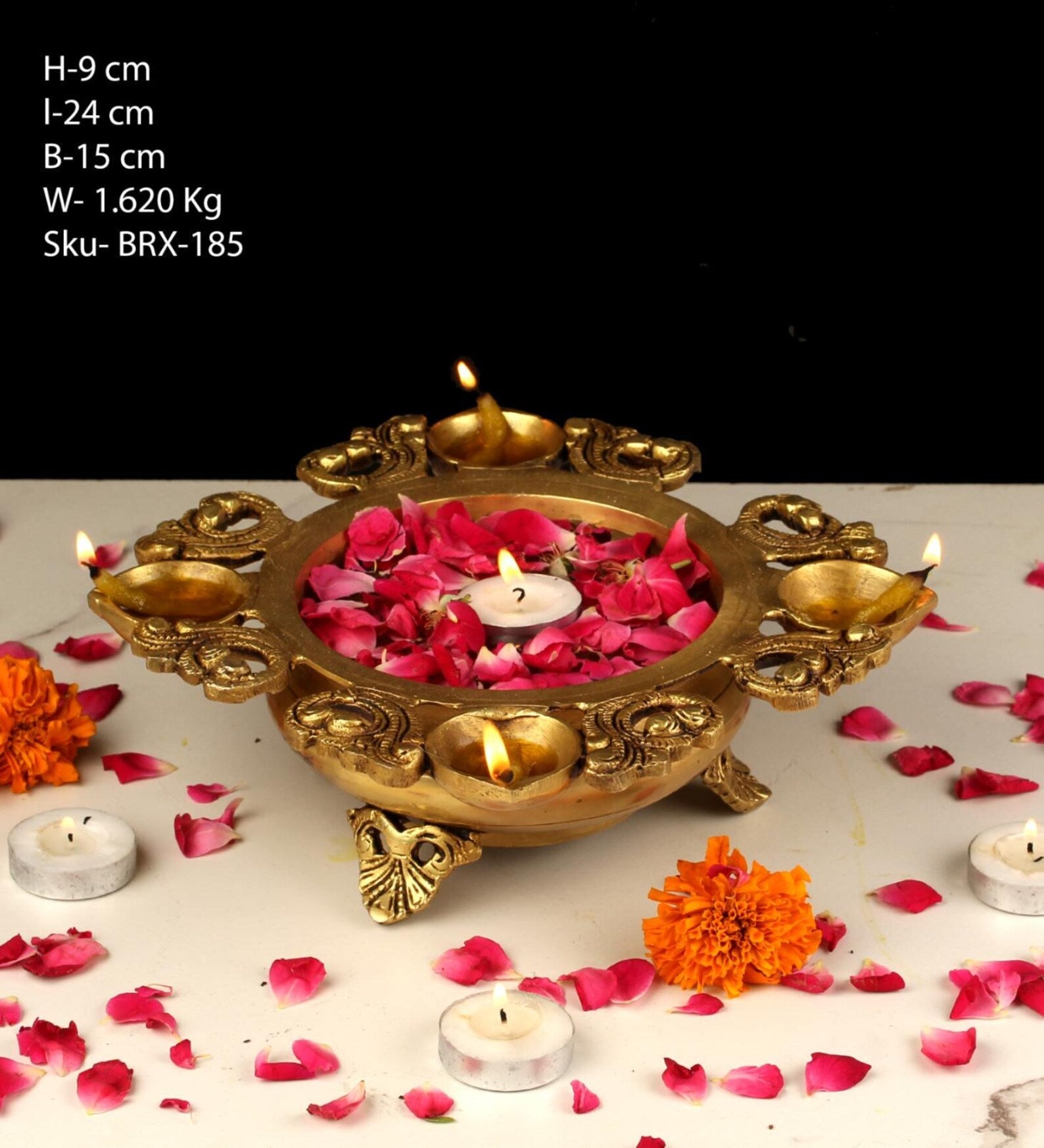 Handcrafted Multi-Diya Brass Urli Bowl for Festive & Spiritual Décor