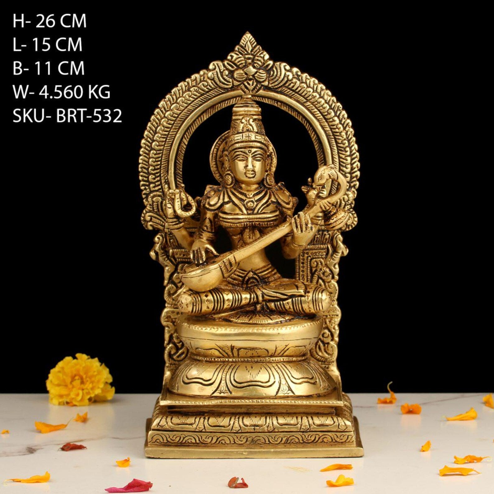 10.5 Inch Handcrafted Brass Goddess Saraswati