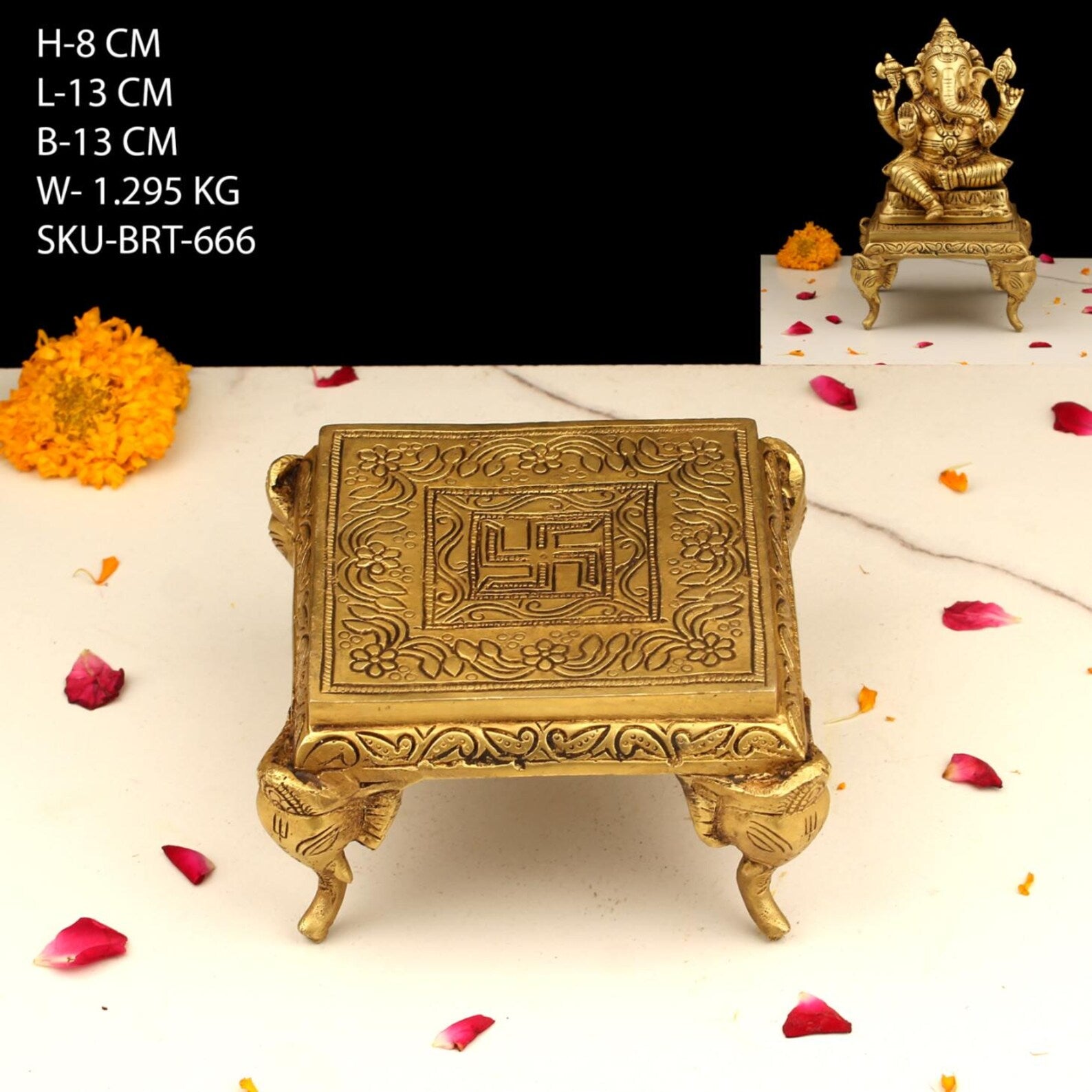 Handcrafted Traditional Brass Pooja Chowki with Swastik Design