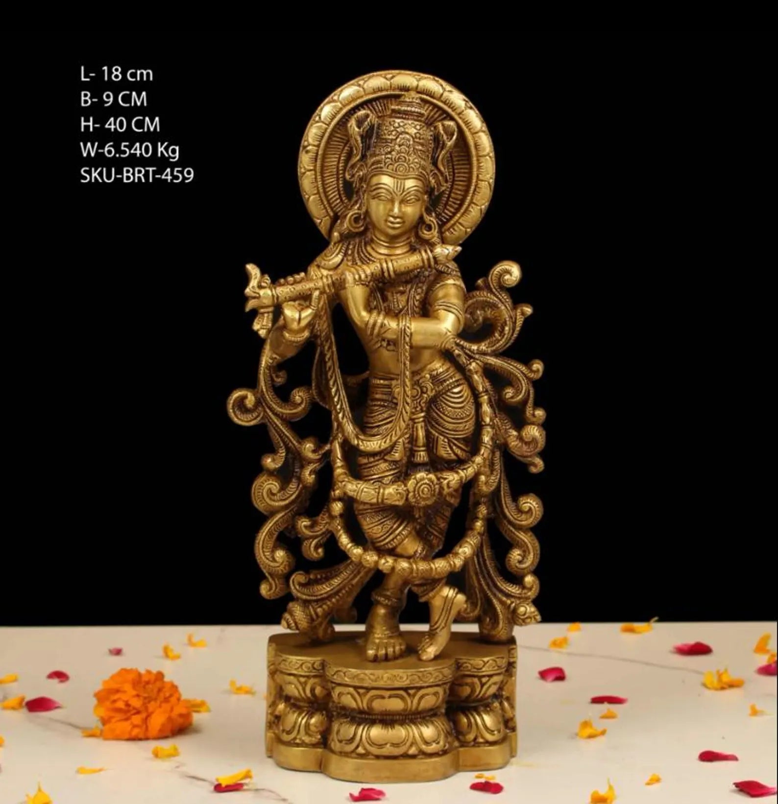 16 Inch Handcrafted Brass Krishna Idol