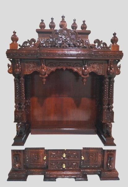 Teak Wood Pooja Mandir with White Base