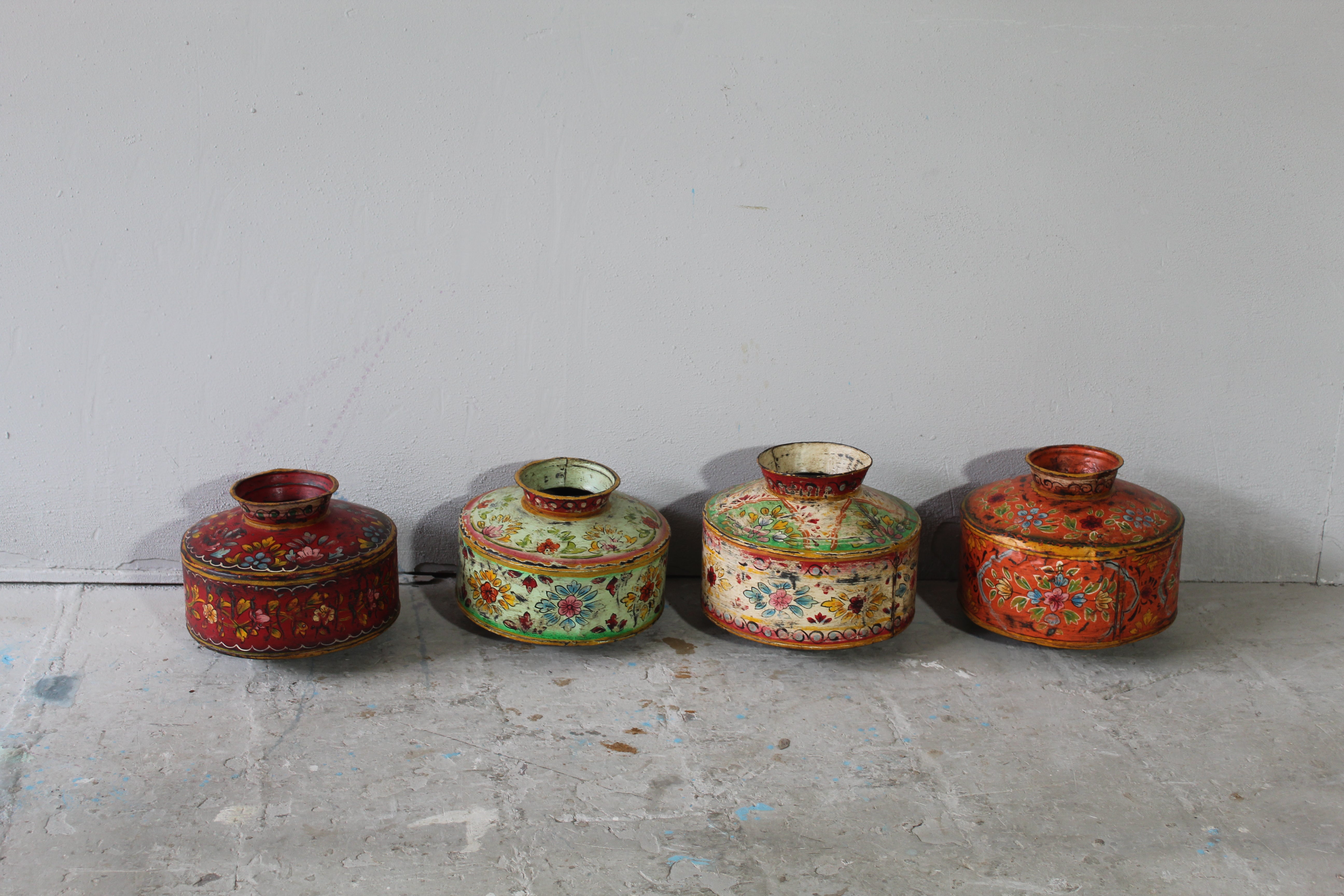 Hand-Painted Metal Pot Decorative Piece