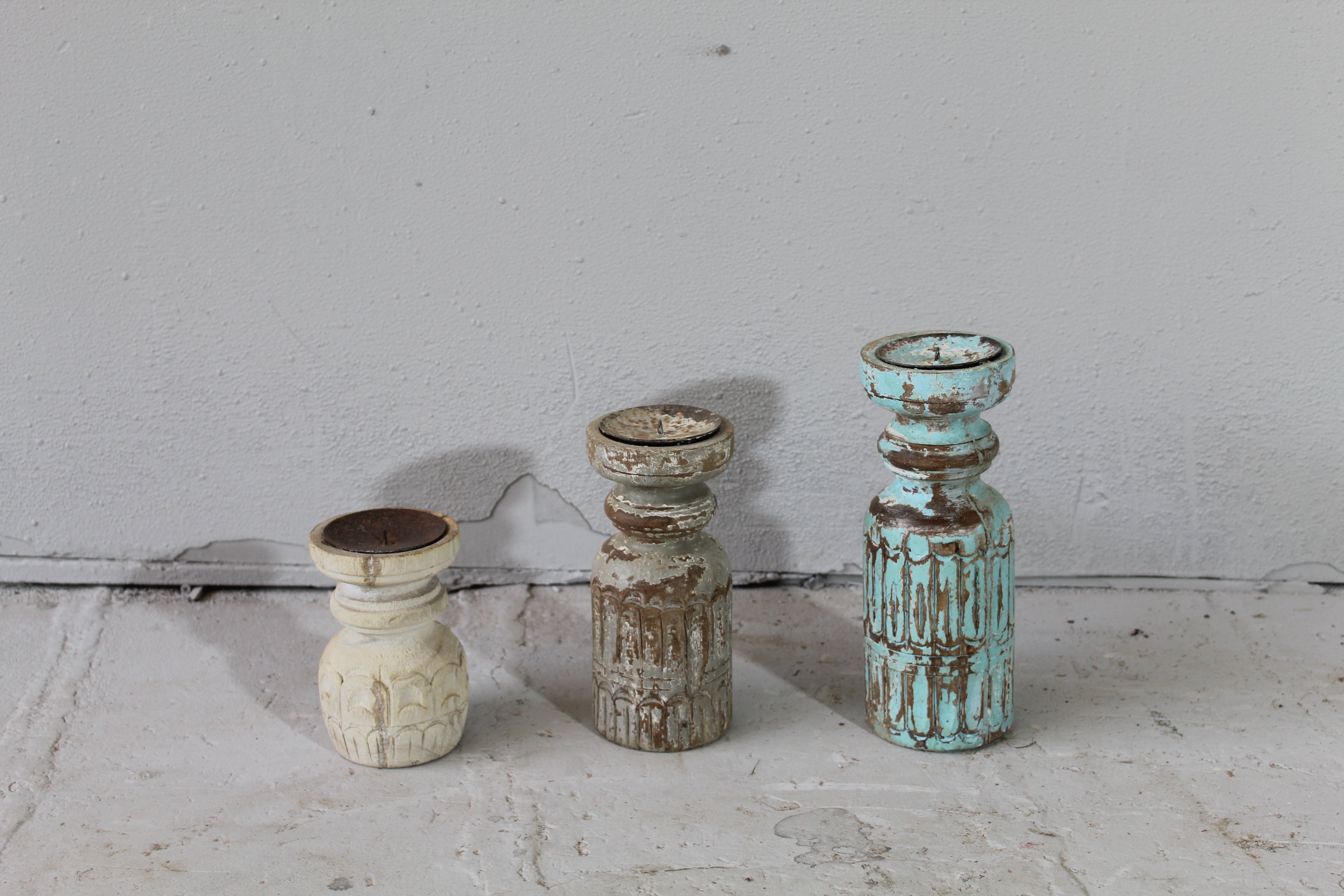 Set of 3 Rustic Wooden Candle Stands