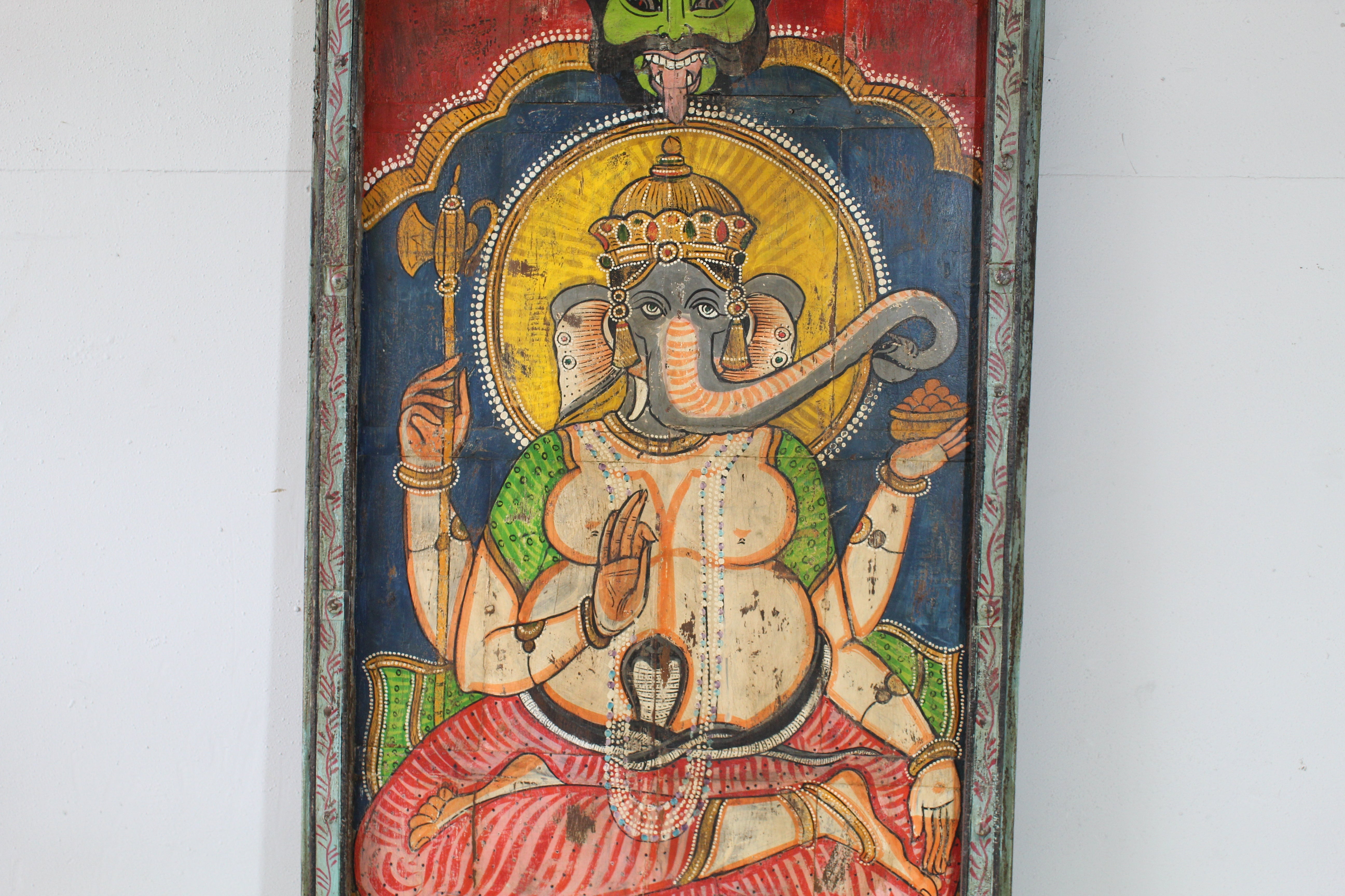 Vintage Lord Ganesha Painted Wooden Panel