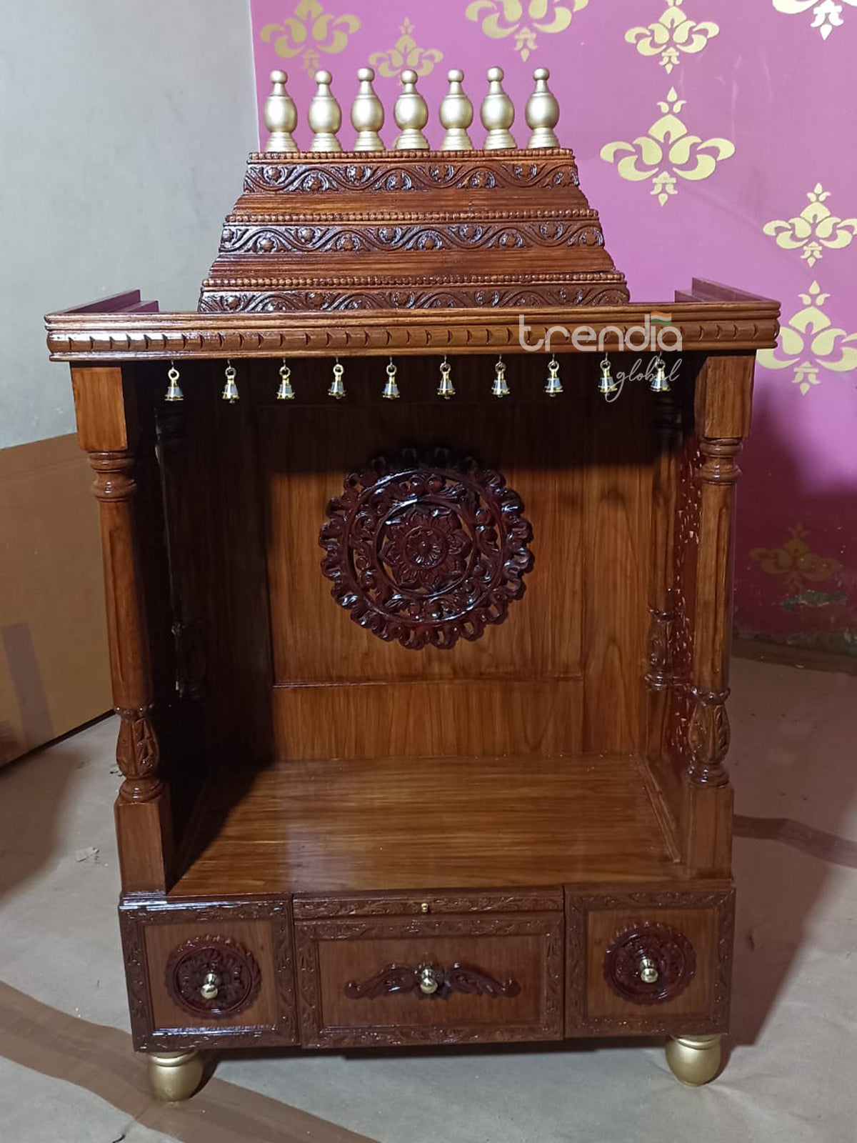 Pure Teak Wood Pooja Mandir with Storage