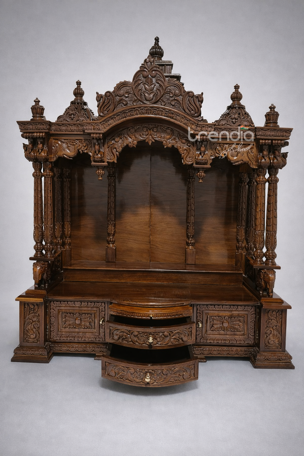 Hand-carved Teak Wood Pooja Mandir for Home