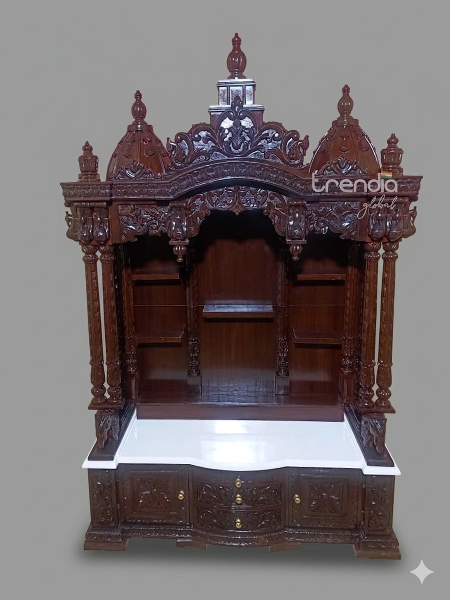 Teak Wood Pooja Temple with Drawers
