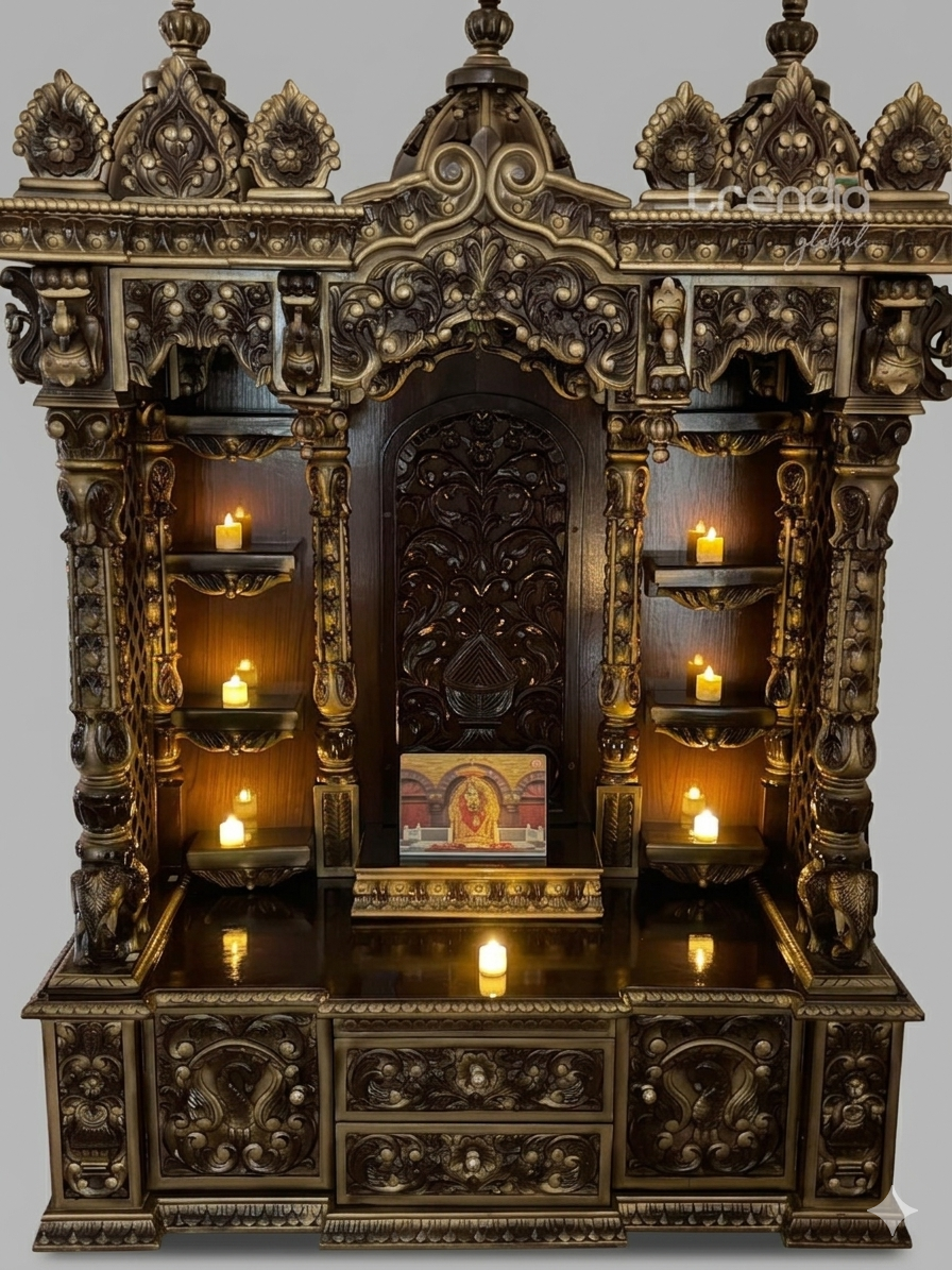 Handcrafted Teak Wood Pooja Mandir for Home