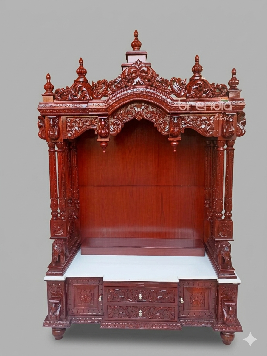 Hand-Carved Pure Teak Wood Pooja Mandir for Home