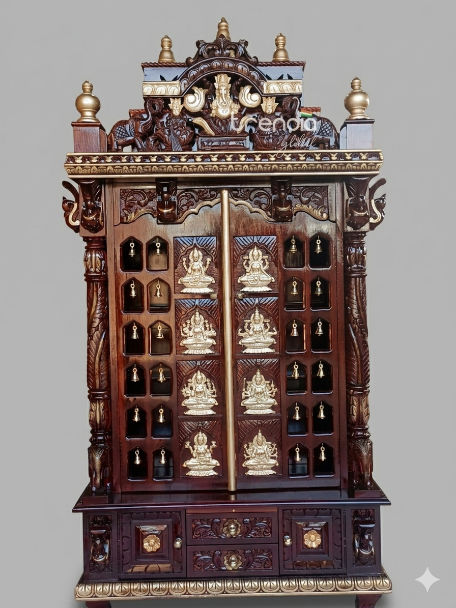 Teak Wood Pooja Mandir with Intricate Detailing