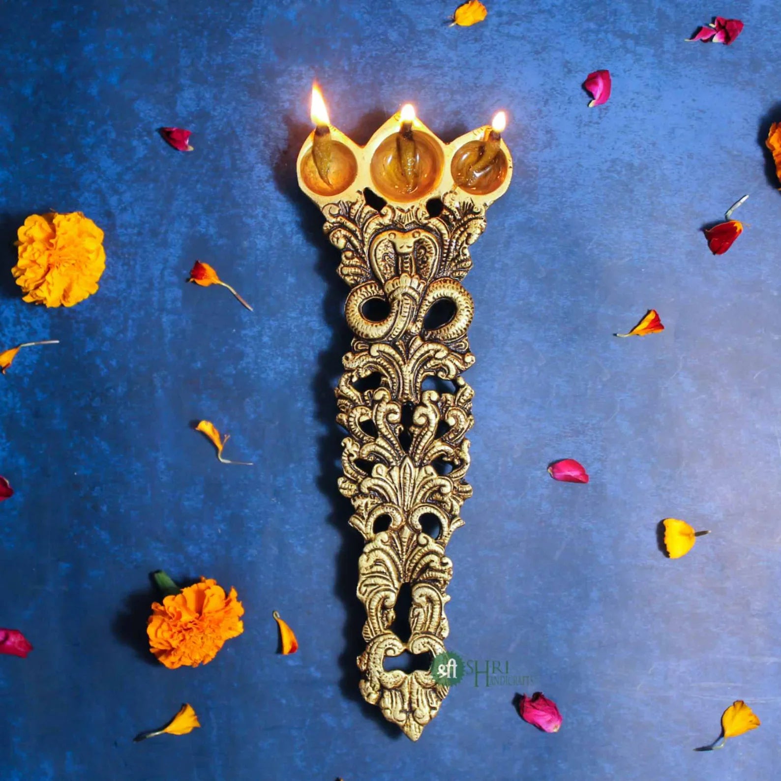 10-Inch Brass Aarti Spoon – Traditional Oil Dispenser for Rituals, Puja, and Ceremonial Use
