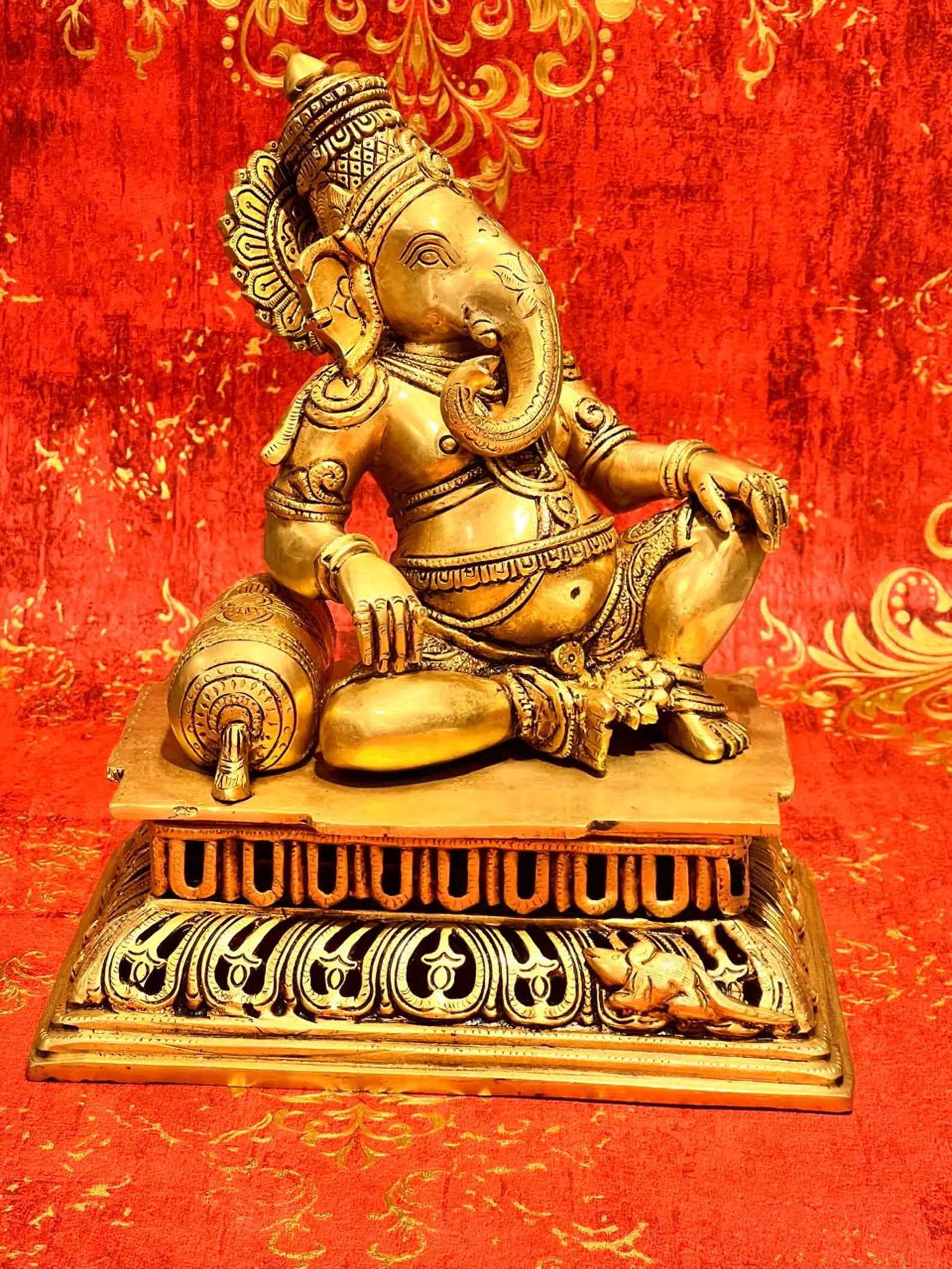 12 Inch Brass Ganesha Sitting Idol