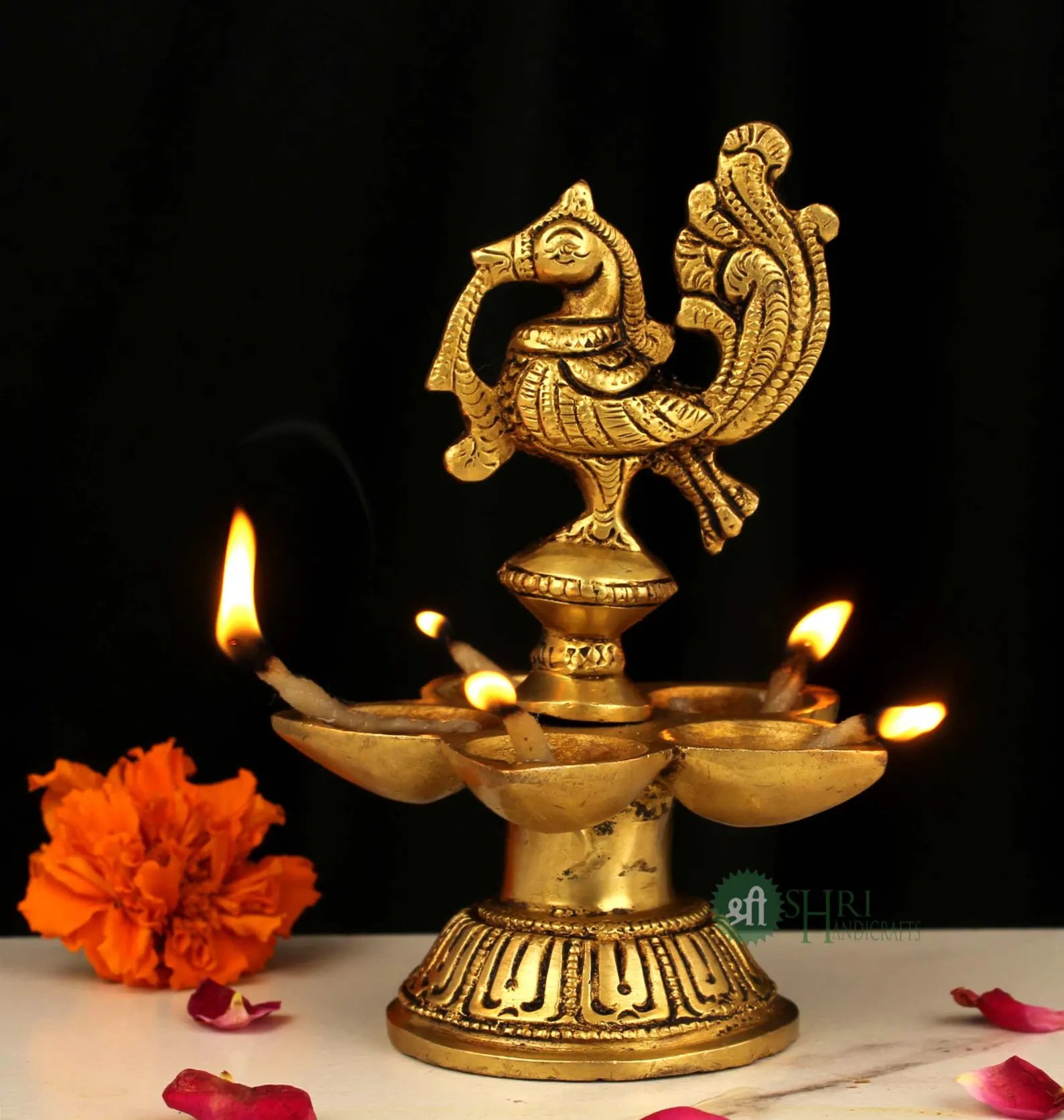 5" Brass Bird Deepak Oil Lamp: Puja & Diwali Decor