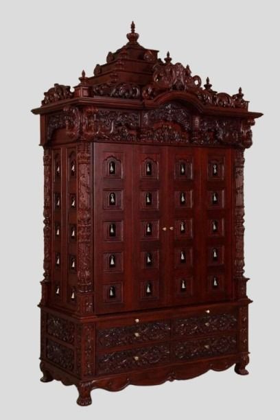 Handmade Teakwood Temple with Brass Bells, Customizable Puja Mandir