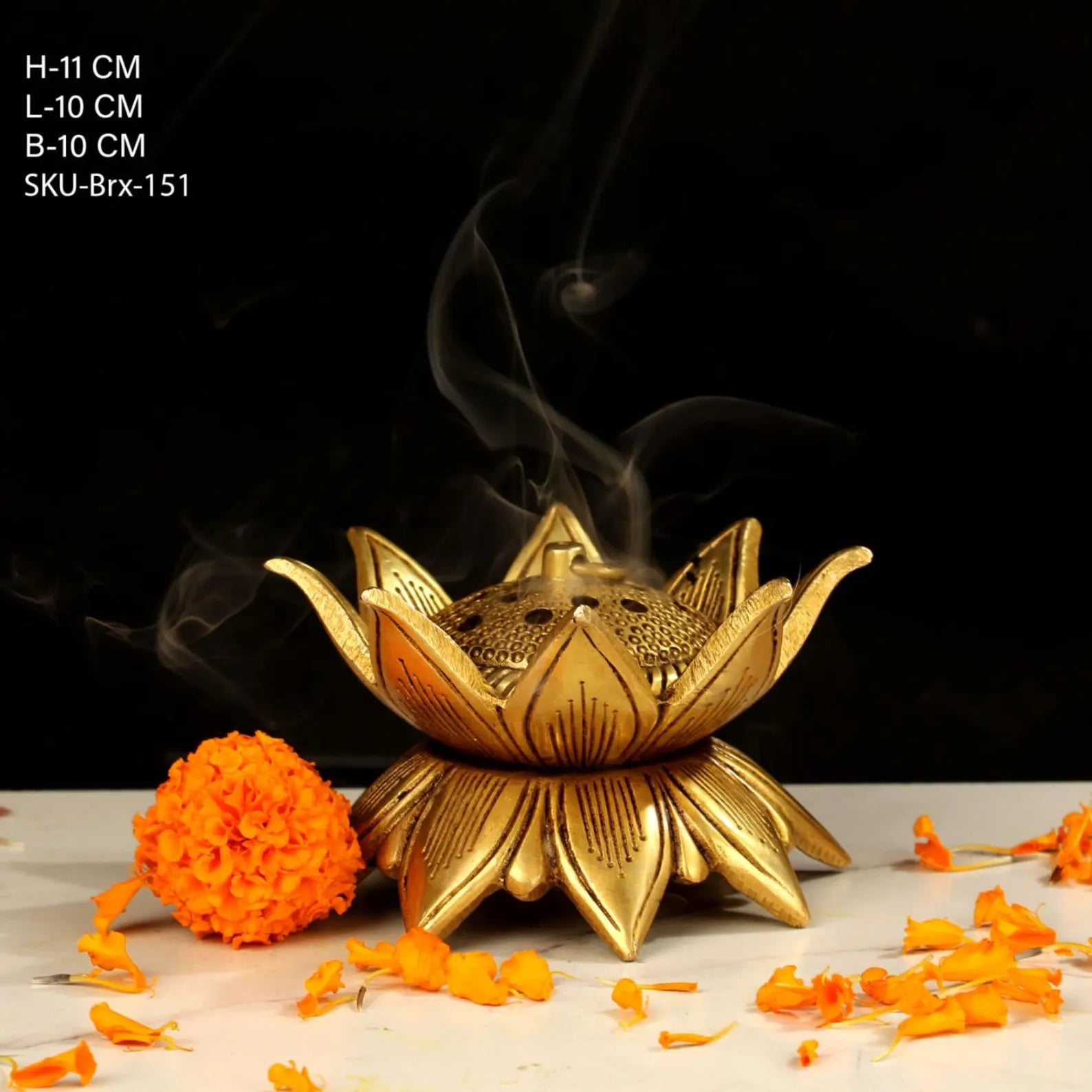 Brass Lotus Kamal Dhuni - Traditional Dhoop Burner & Incense Holder