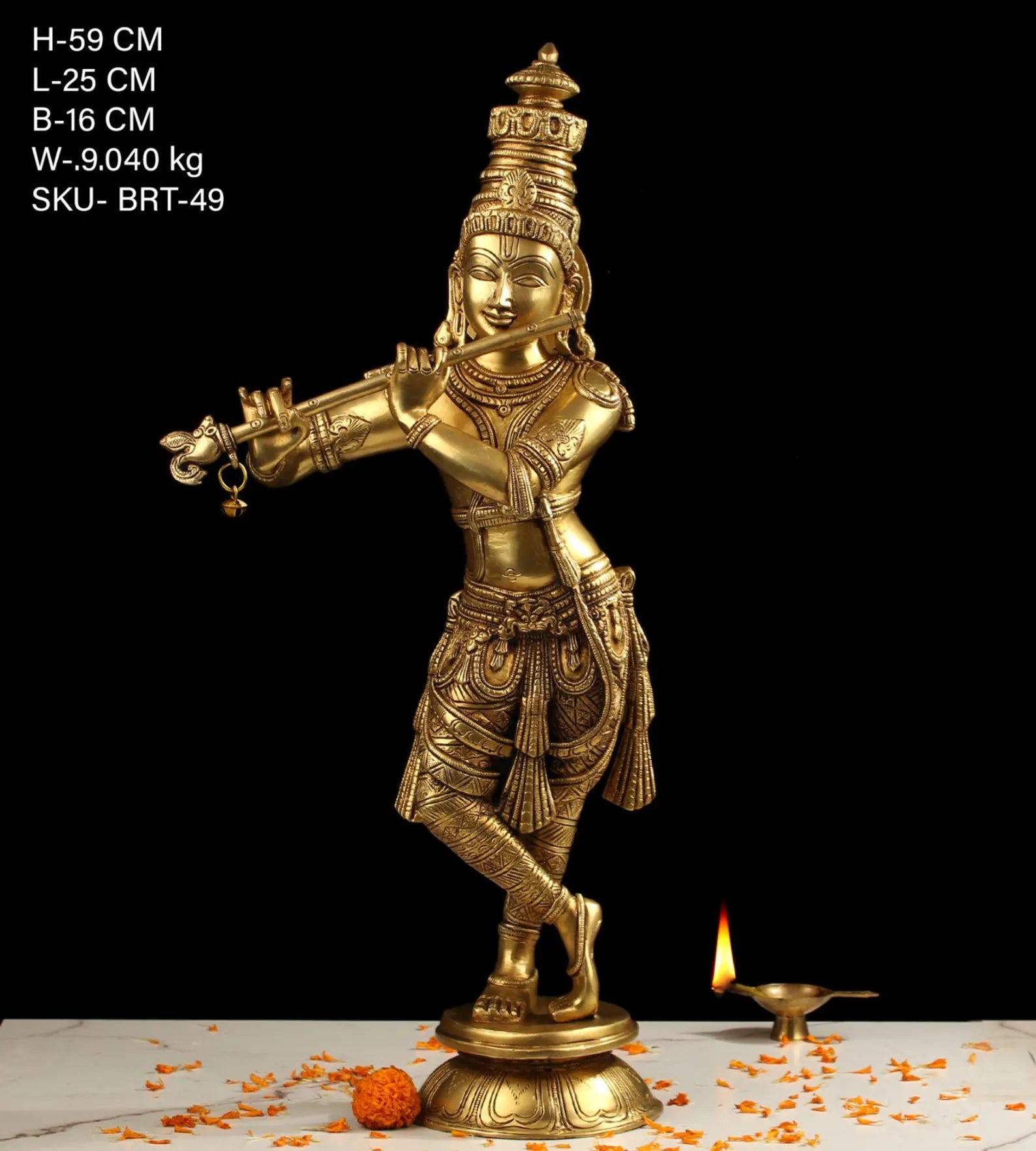 23 Inch Pure Brass Lord Krishna with Flute