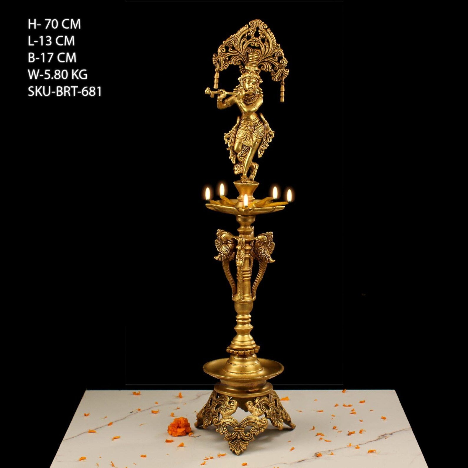 27 Inch Brass Krishna Lamp