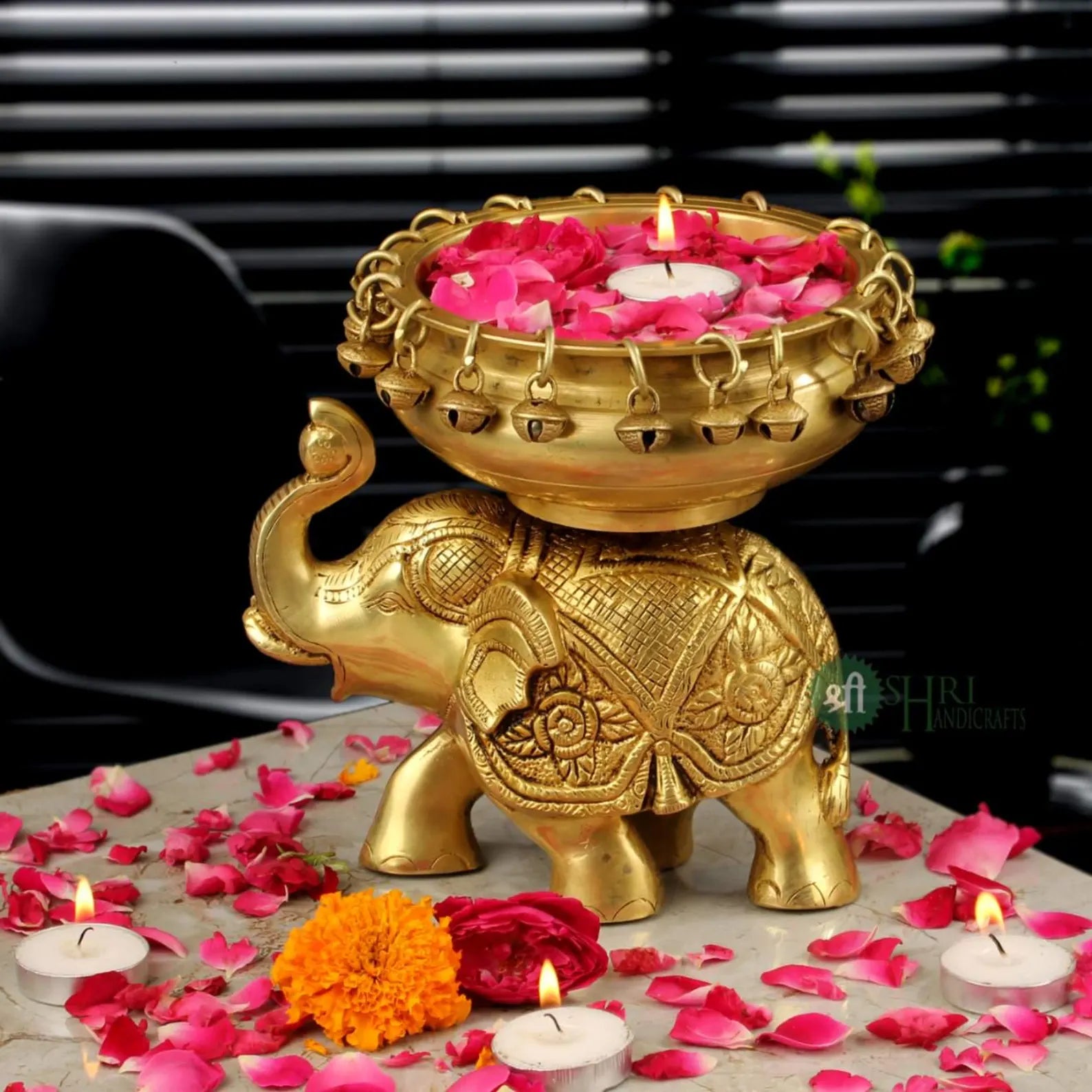 Brass Elephant Urli Bowl with Bells