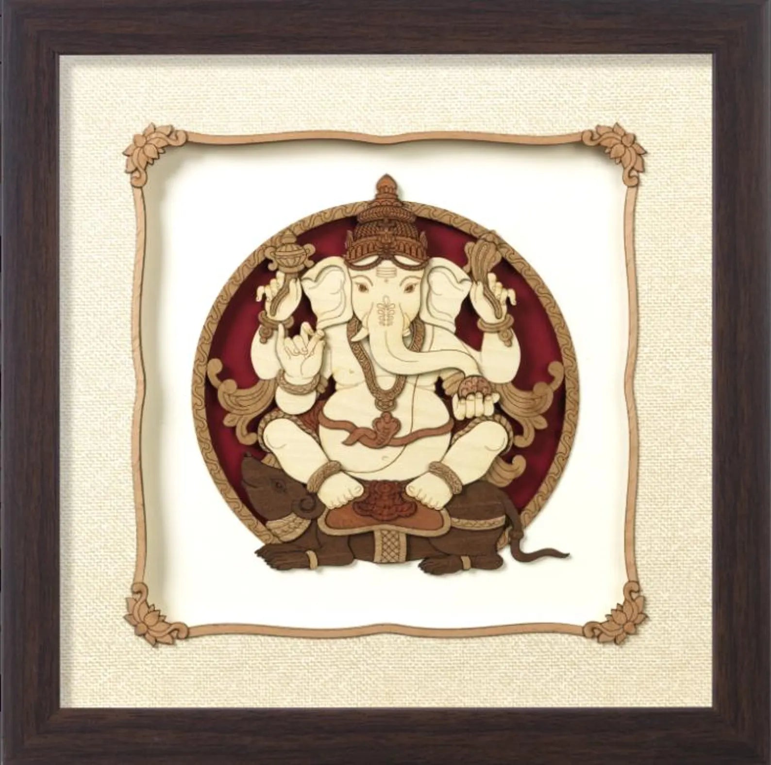 Mushak Ganesh Wood Art Frame – 10 x 10 Inches