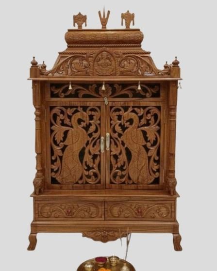 Wooden temple solid teakwood hand carved traditional unique design gift Handmade Teakwood Lakshmi Mandir - Customizable Carved Wooden Temple
