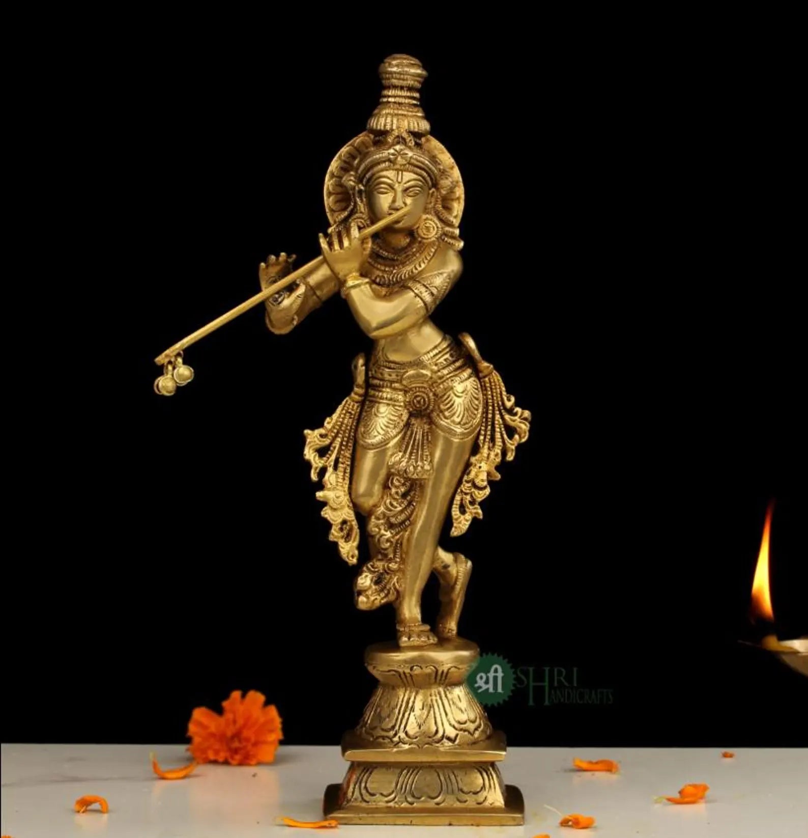 10.5 Inch Handcrafted Brass Krishna Idol