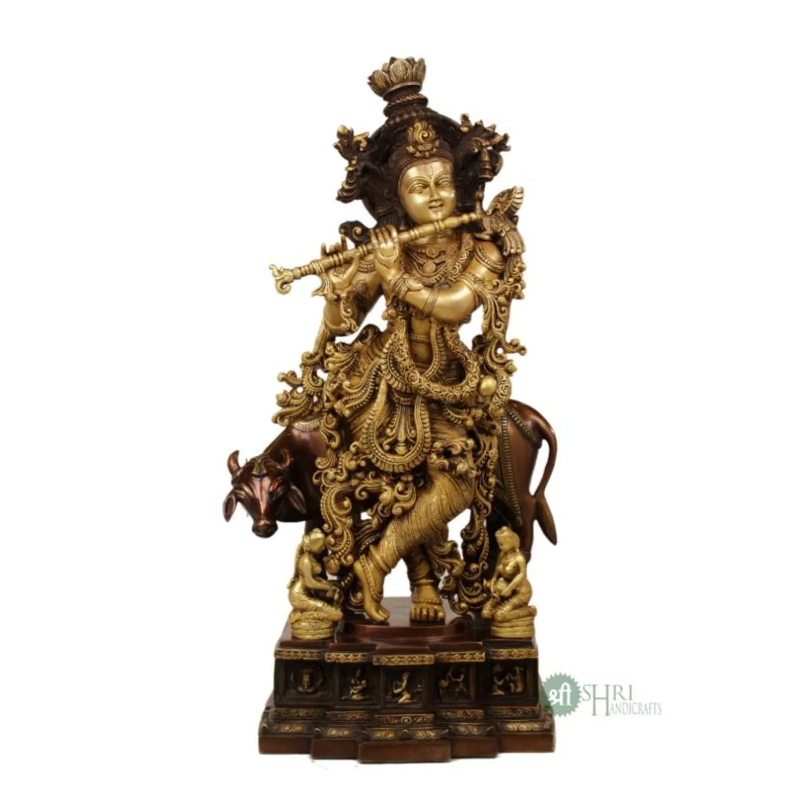 29 Inch Brass Krishna with Cow