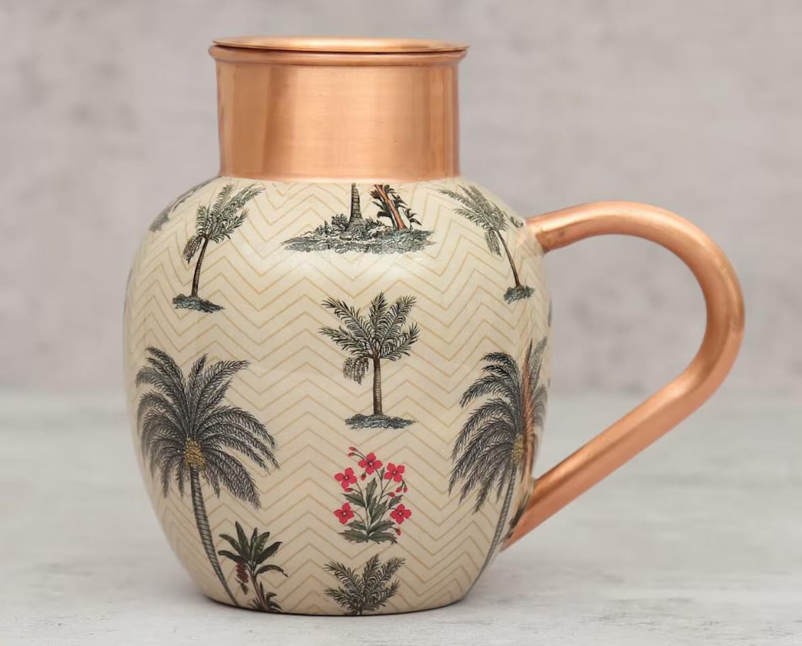 Chevron Palms Pure Copper Jug Set