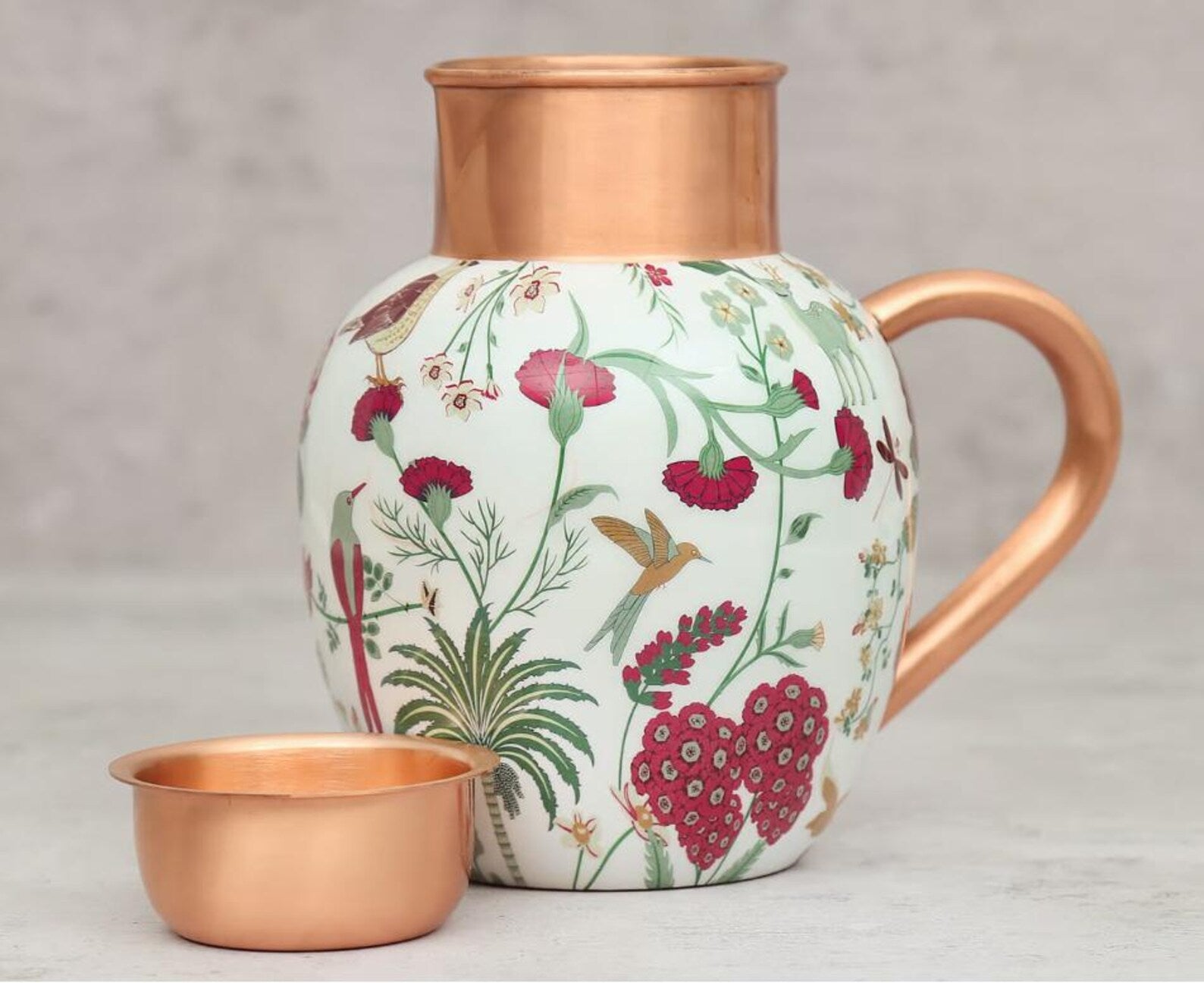 Grey Floral Galore Pure Copper Jug Set