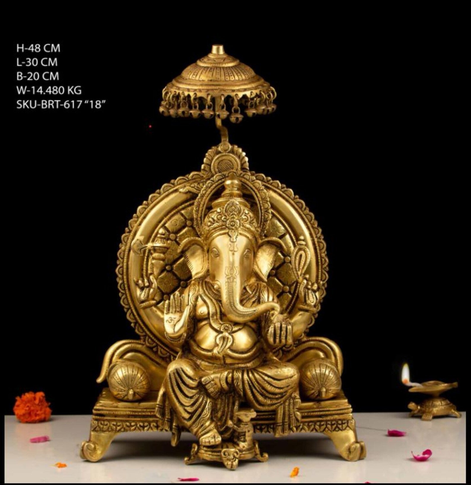 18 Inch Handcrafted Heavy Brass Ganesh Idol