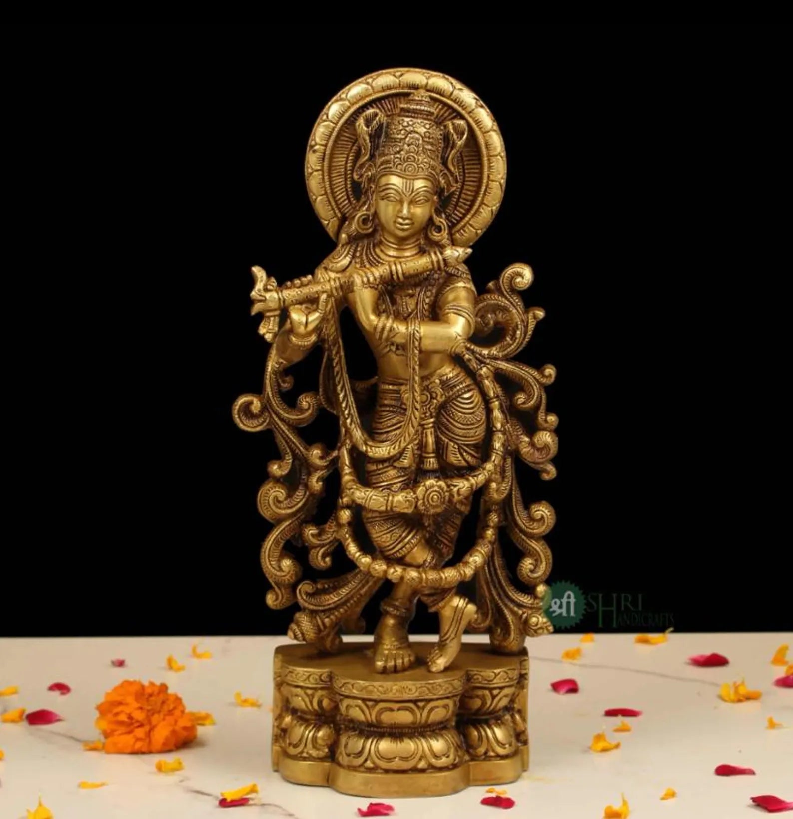 16 Inch Handcrafted Brass Krishna Idol