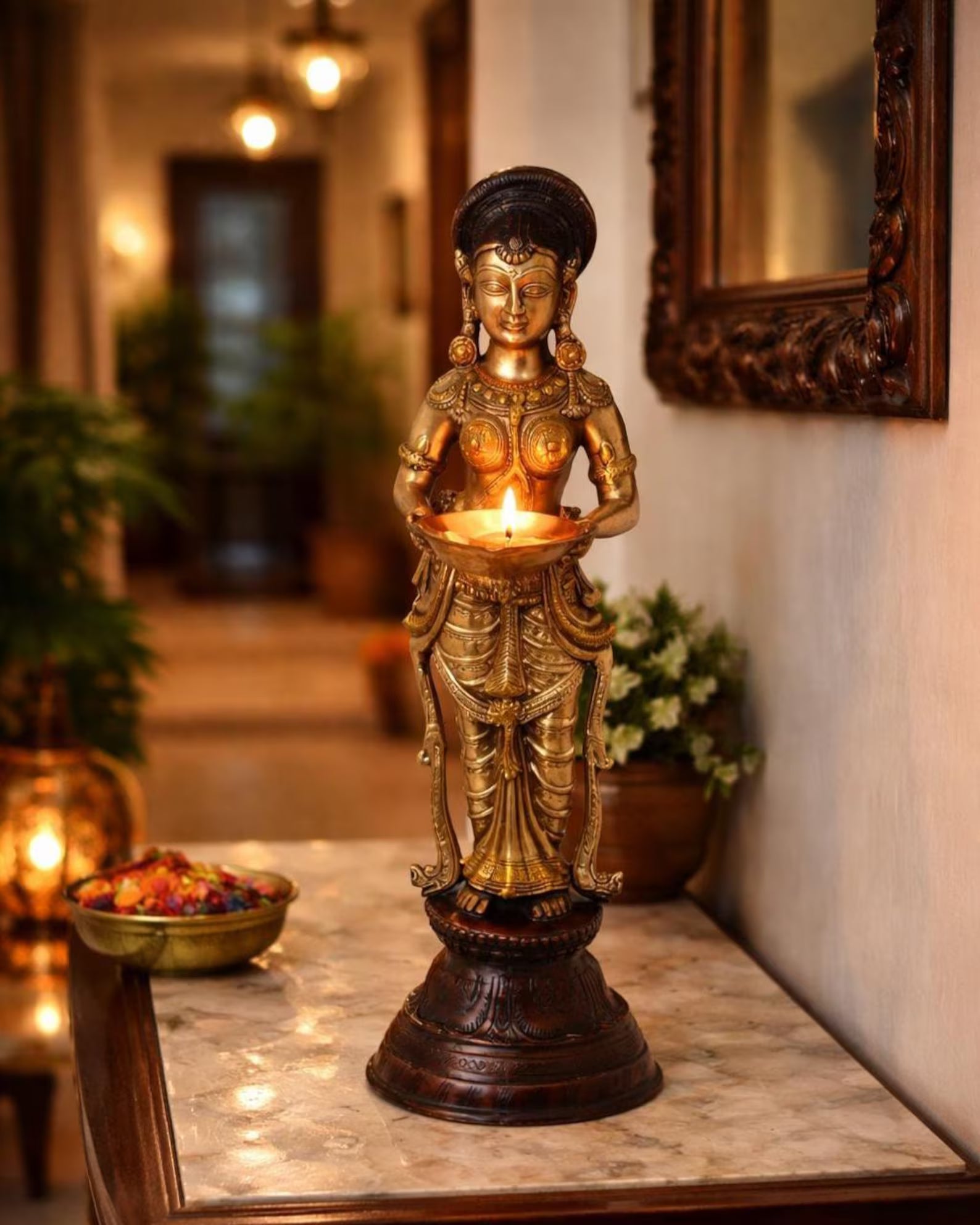 24 Inch Dual Tone Brass Lady with Diya