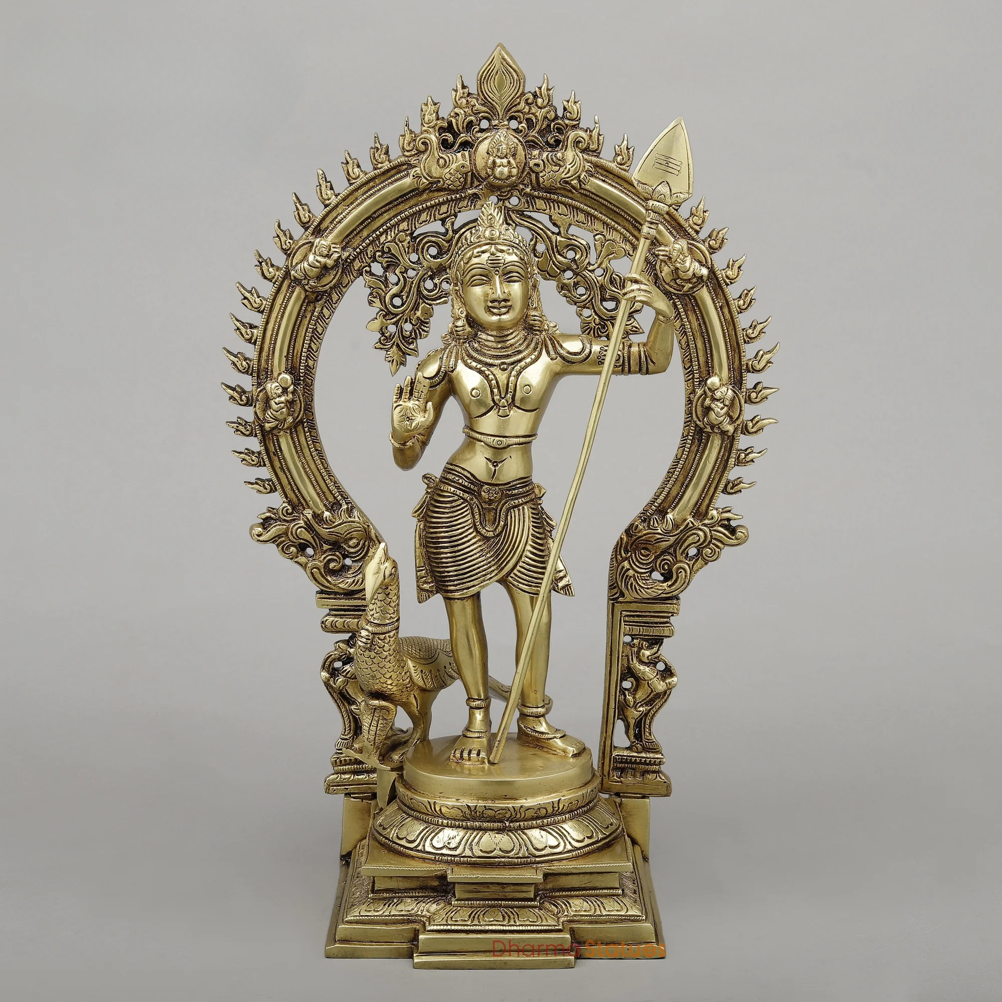 Brass Kartik with Peacock & Frame, Golden Finish, 16.5"