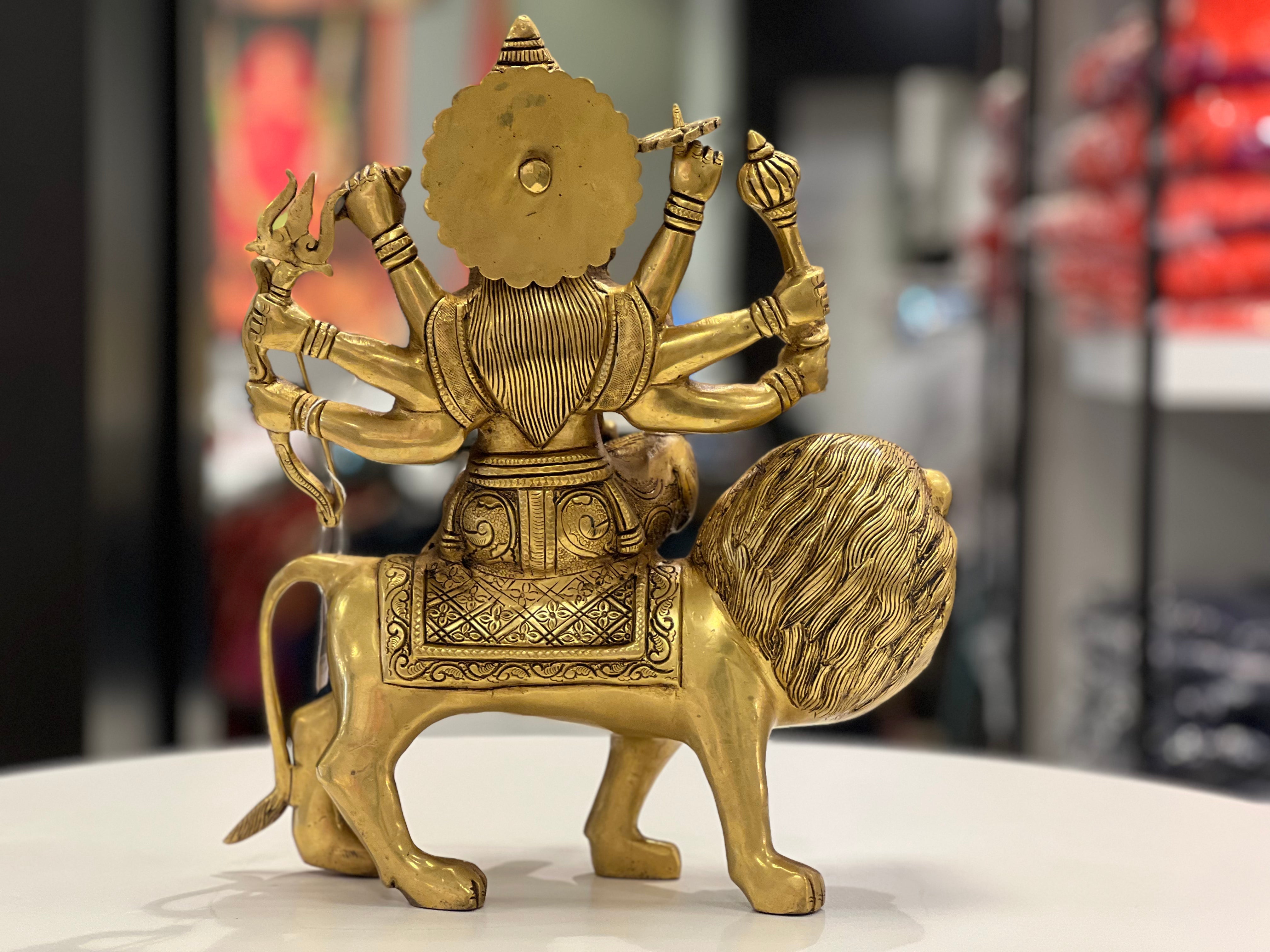 15" BRASS DURGA SITTING ON LION BRT-1 - VK