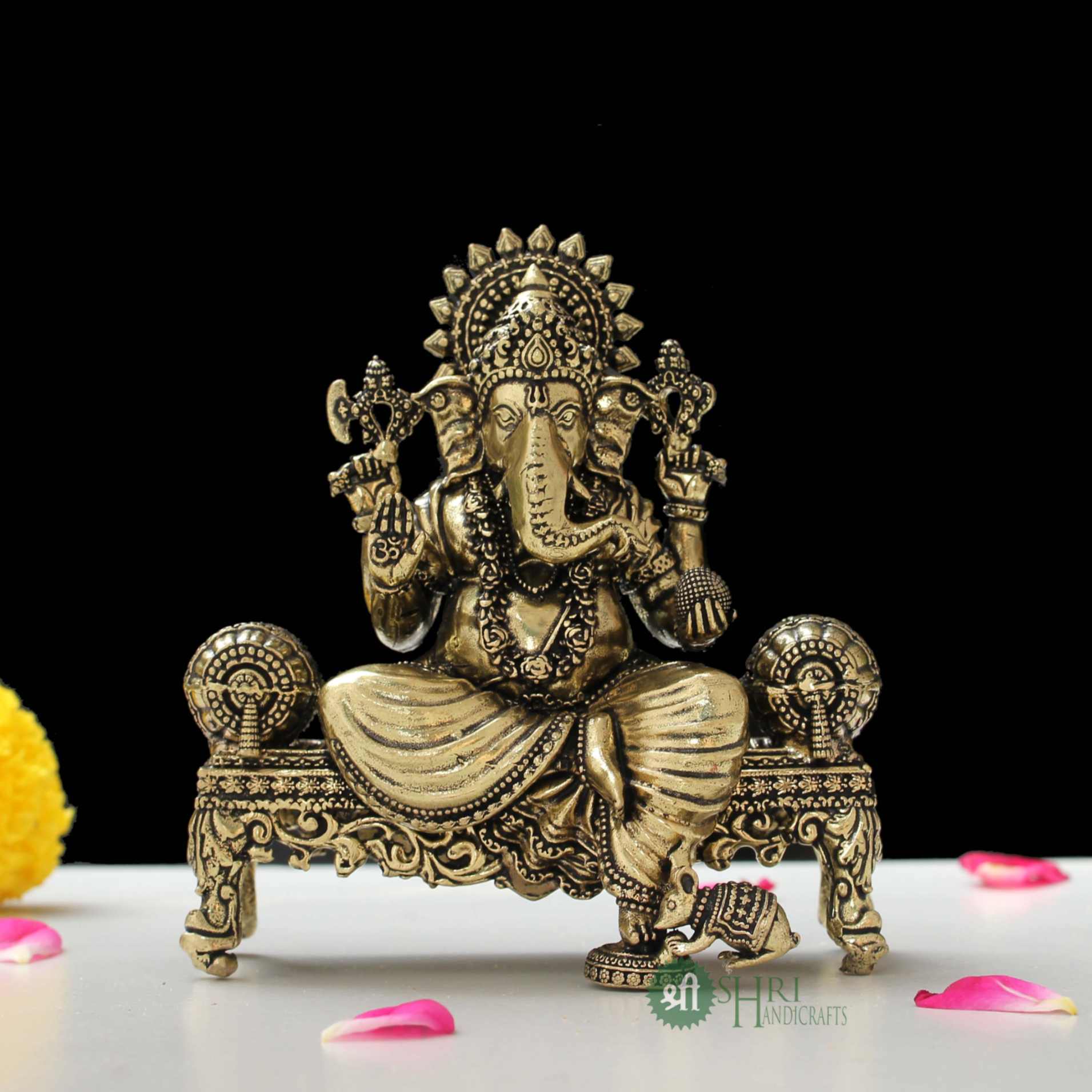 4 Inch Brass Lord Ganesha Sitting on Aasan